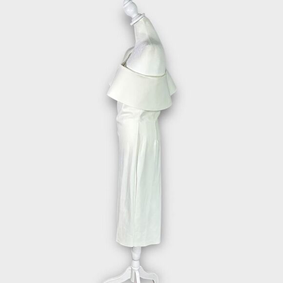 Chiara Boni Elisse Dress Women's 46 White One Shoulder Ruffle Sheath Knee Length - Picture 4 of 14